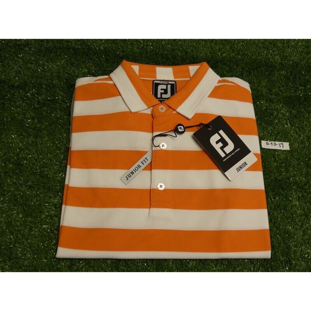 FootJoy Junior Boys Rugby Striped Collar Golf Shirt White/Orange Medium 28167